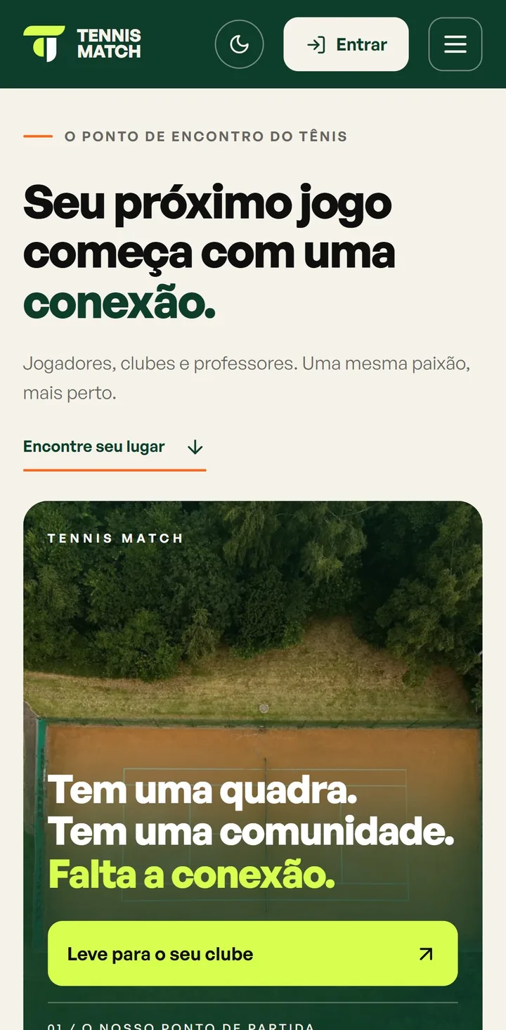 Tennis Match website on mobile